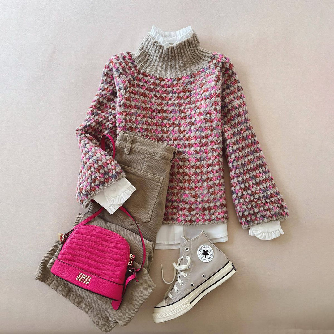 Pink Red Stand-Up Collar Sweater