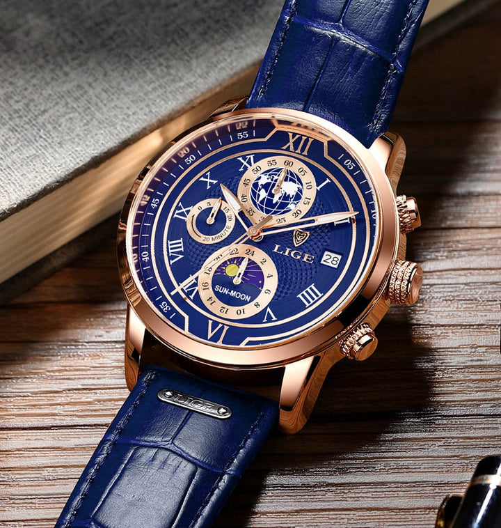 Chronograph watch with premium leather strap