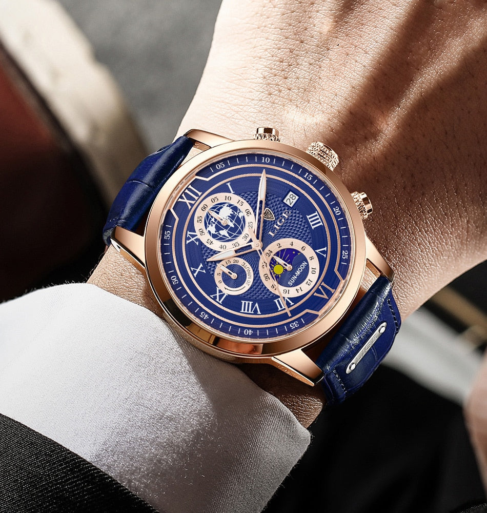 Chronograph watch with premium leather strap