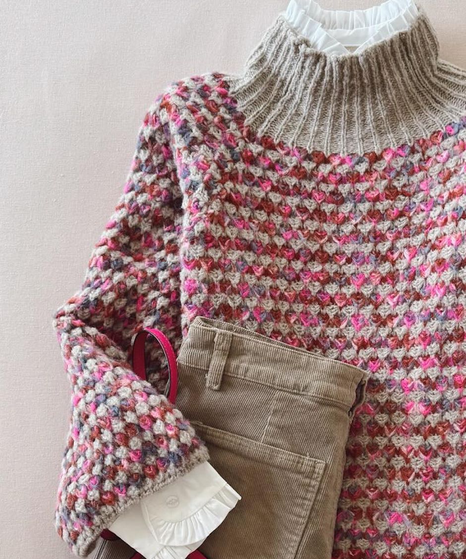 Pink Red Stand-Up Collar Sweater