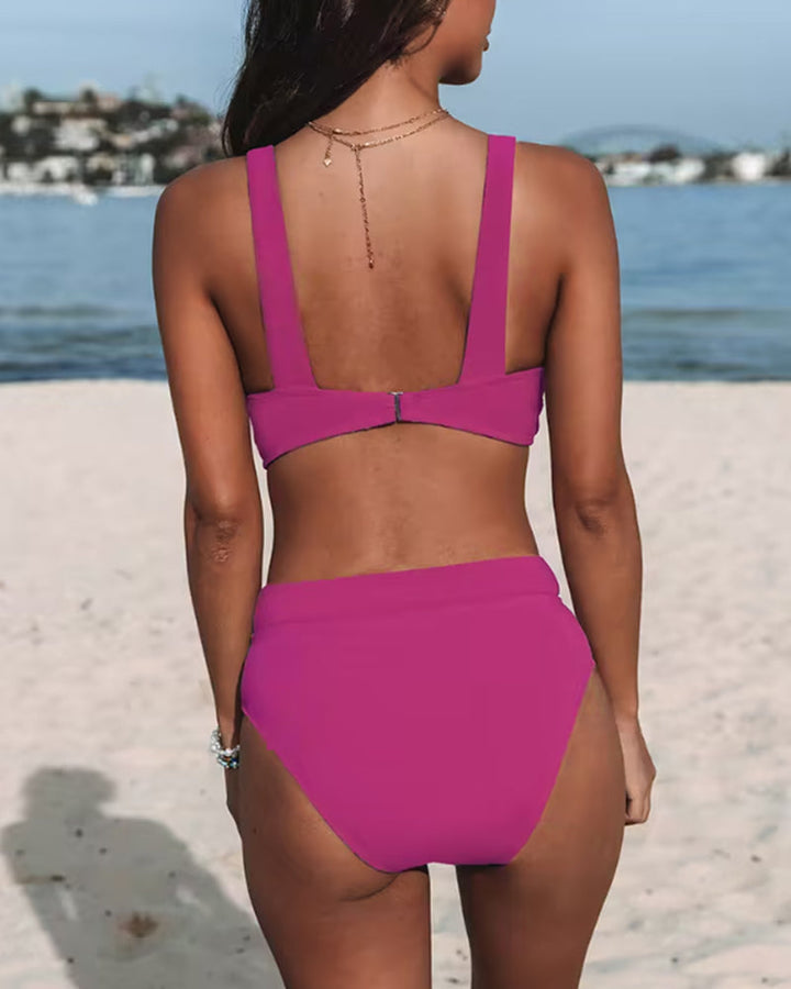 Hilary - High Waist Swimsuit in Solid Color Design