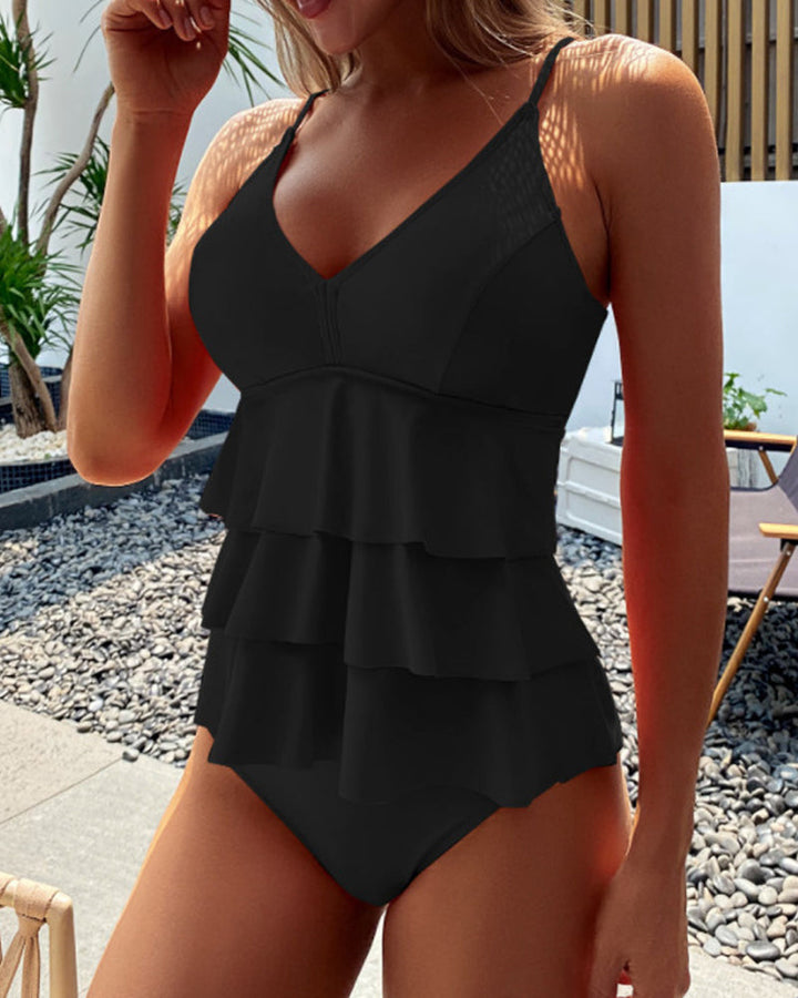 Leta - Solid color swimsuit with decorative frills