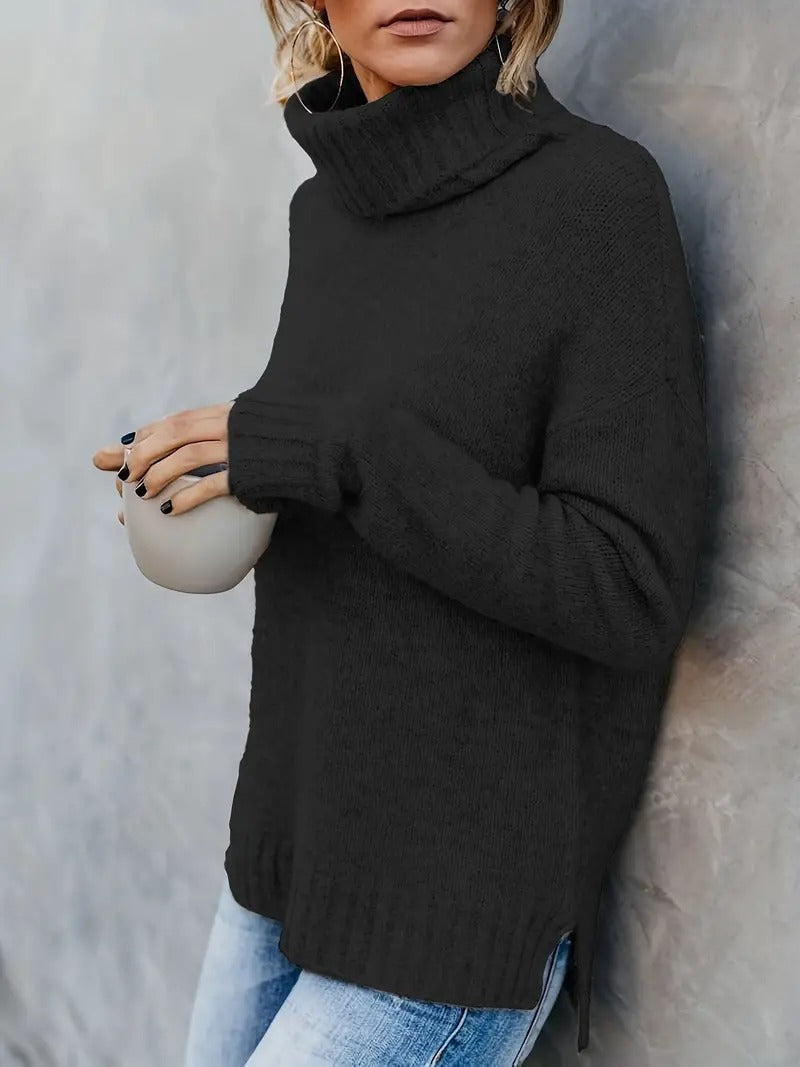 Emma - Pullover with Slit Sleeves and Roll Neck