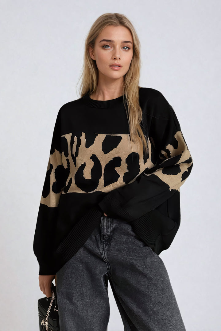 Bruma - Oversized leopard print sweater with ribbed edges