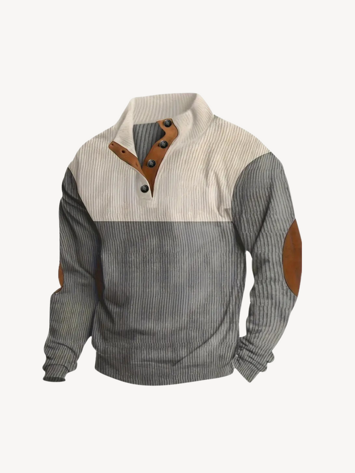 VITTORIO - HENLEY SHIRT WITH PATCHWORK INSERTS