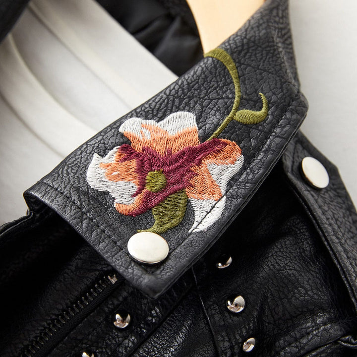 EMILIA-CALOU LEATHER JACKET WITH RETRO FLORAL EMBROIDERY