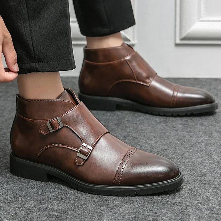 Darell | Leather Double Monk Boots with Straps