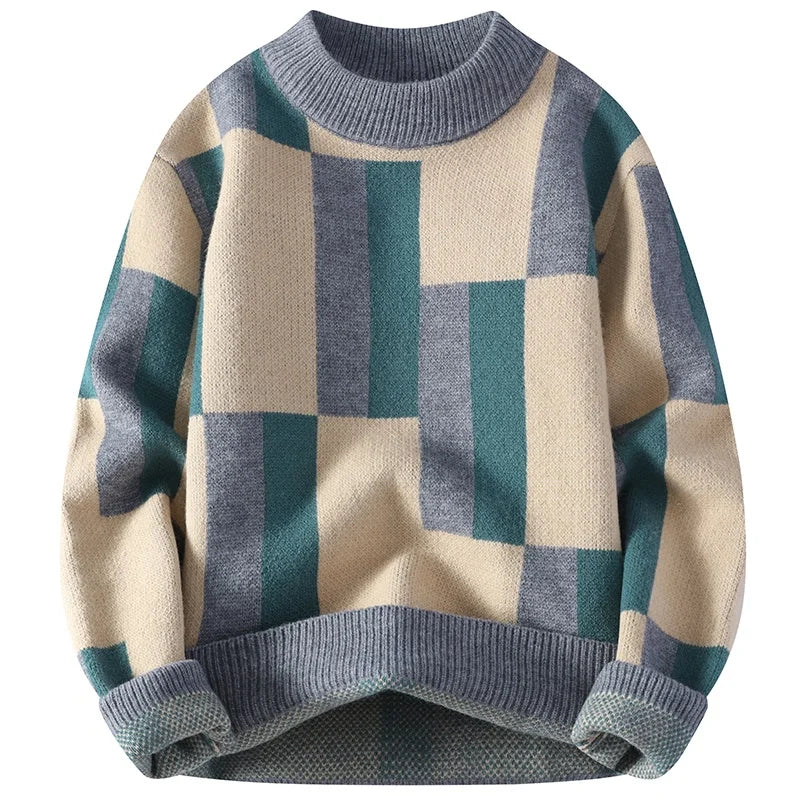 Ador | Mock Neck Sweater with Check Pattern for Men