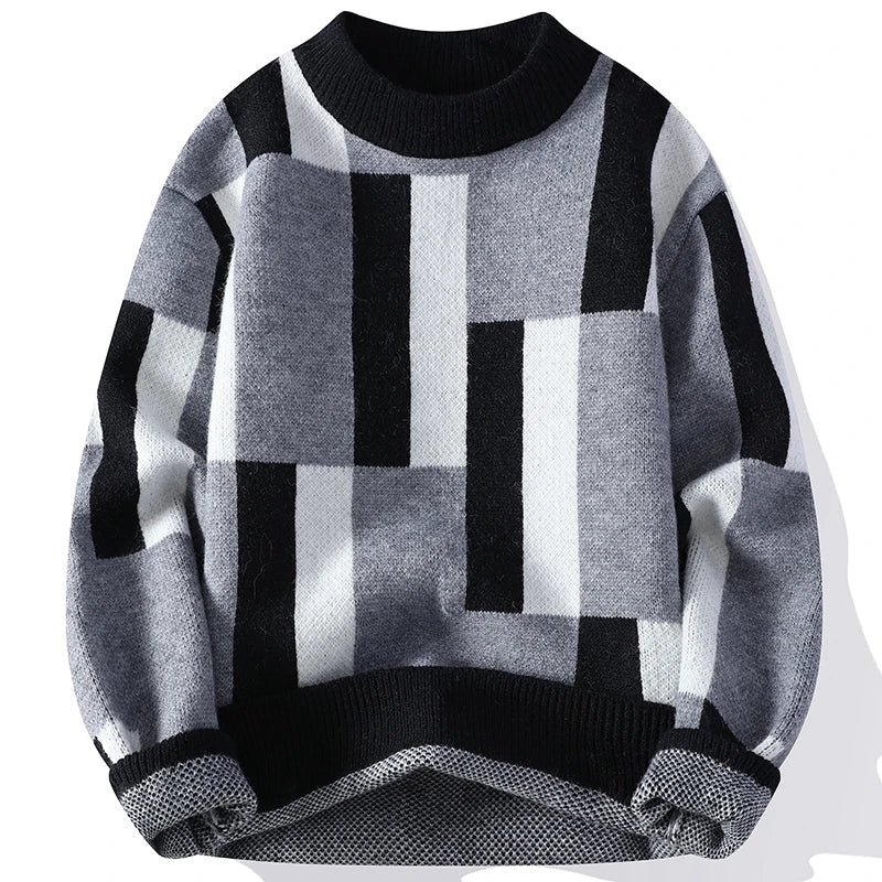 Ador | Mock Neck Sweater with Check Pattern for Men