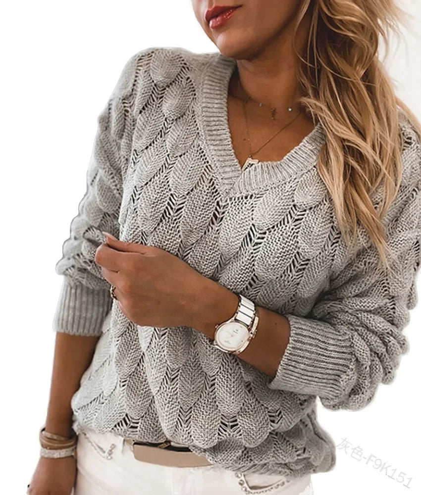 Le Clair™ | Casual V-Neck Openwork Sweater