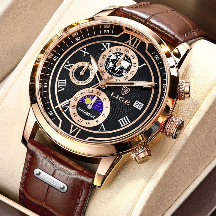 Chronograph watch with premium leather strap