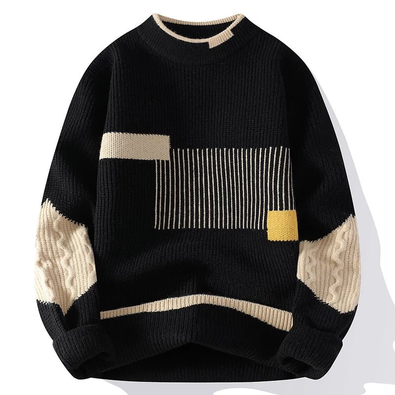 Le Clair™ | Men's Mock Neck Patchwork Sweater