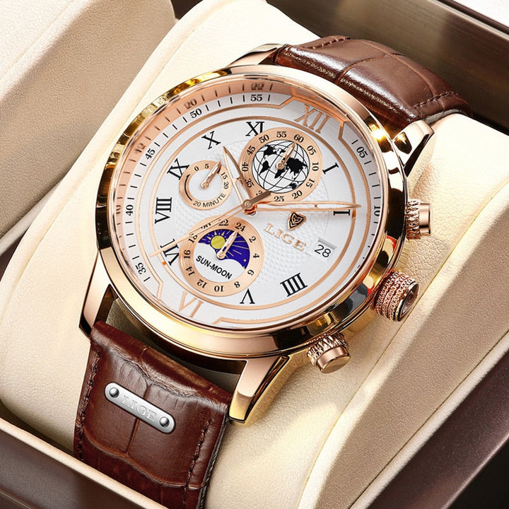 Chronograph watch with premium leather strap