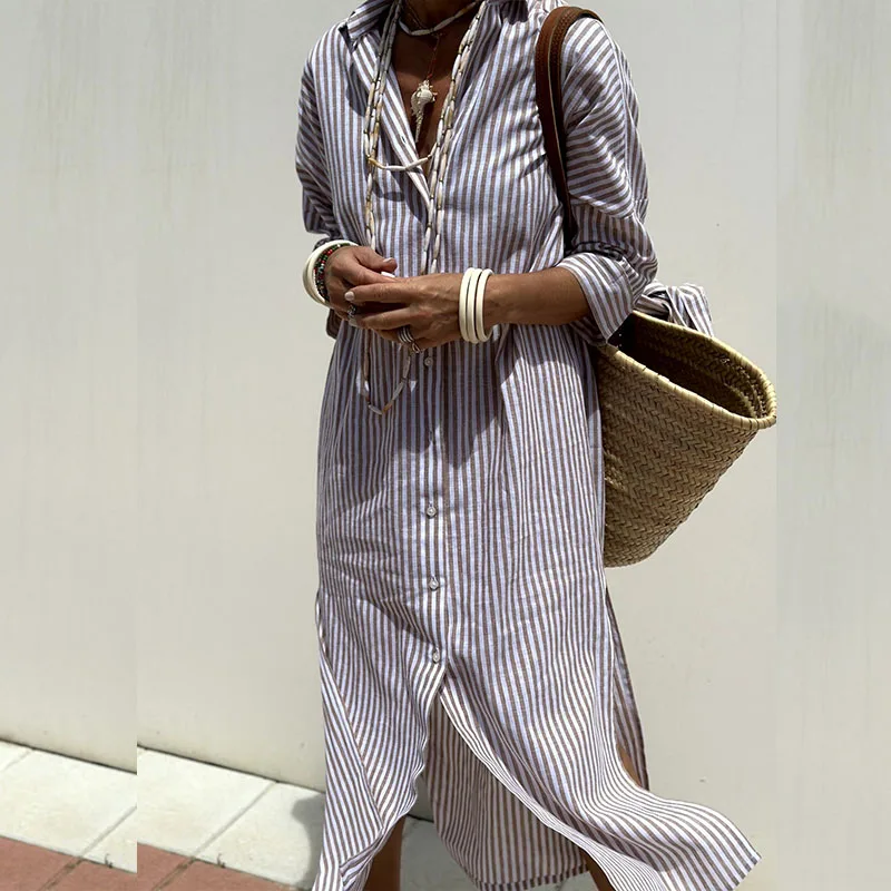 Signe - Chic striped shirt dress