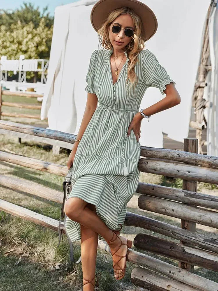 Coastal Beauty | Ruffled V-Neck Dress