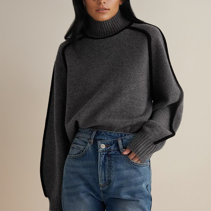 Ava™ | Luxurious Cashmere Turtleneck Sweater with Contrasting Details