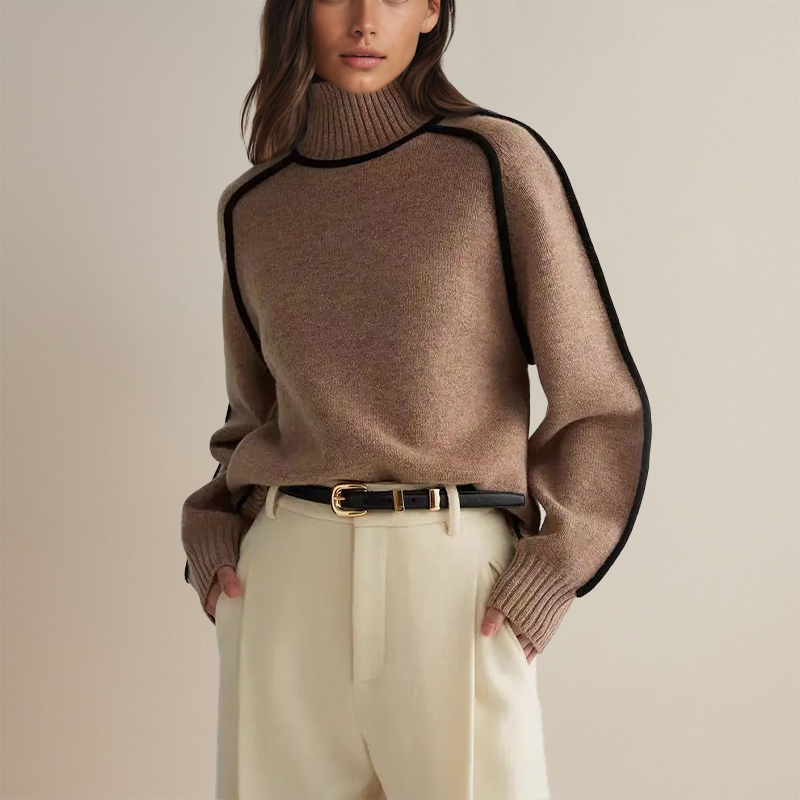 Ava™ | Luxurious Cashmere Turtleneck Sweater with Contrasting Details