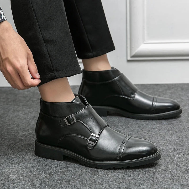 Alain™ - double monk leather ankle boots with straps