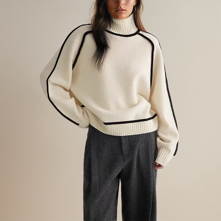 Ava™ | Luxurious Cashmere Turtleneck Sweater with Contrasting Details