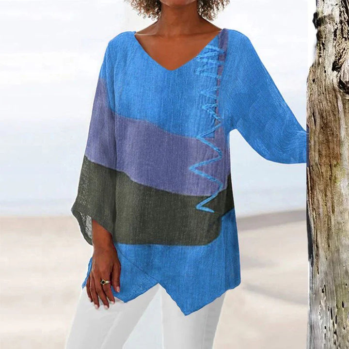 Helene | Stylish V-neck color block top