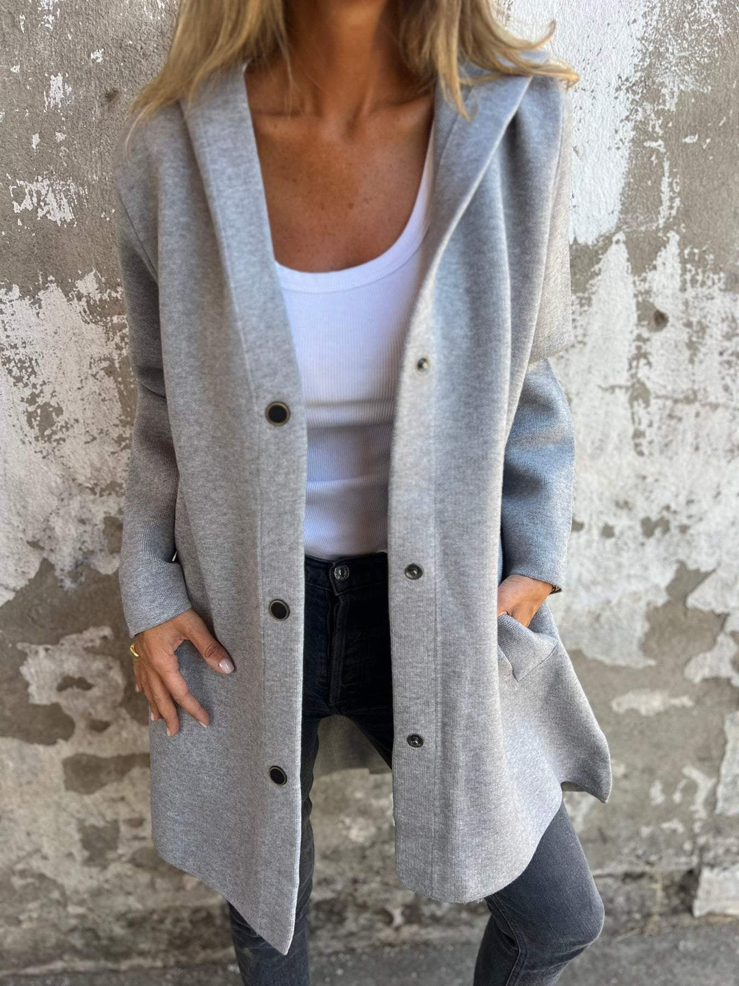 Pina | Casual single-breasted jacket with hood