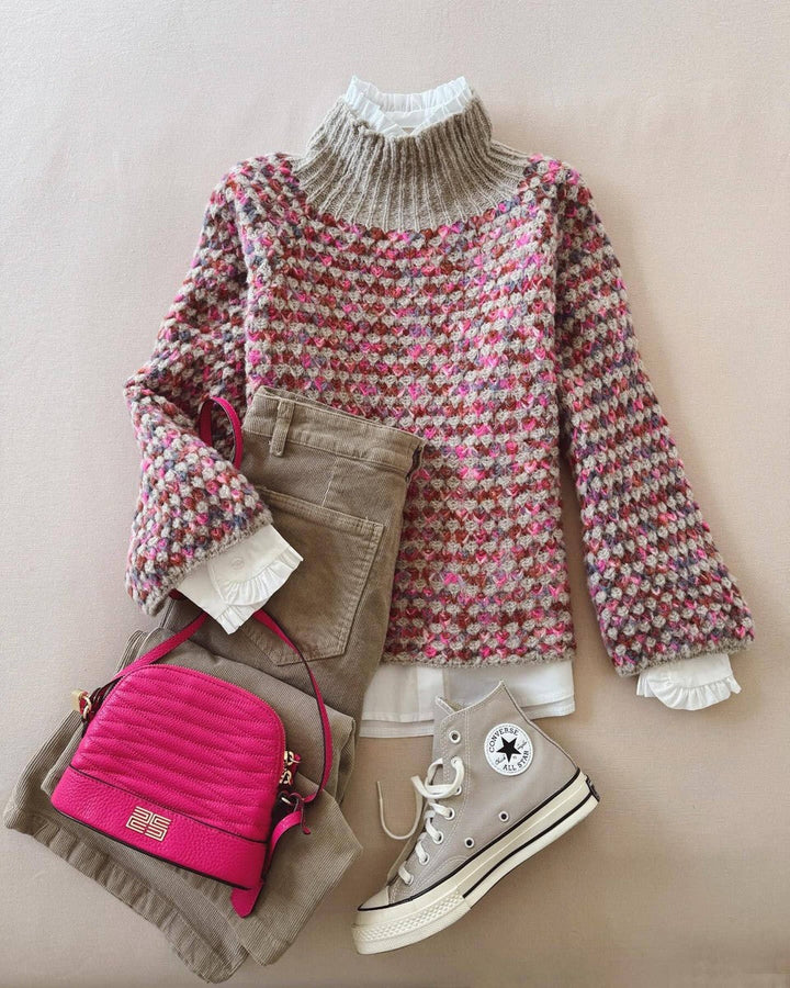 Pink Red Stand-Up Collar Sweater